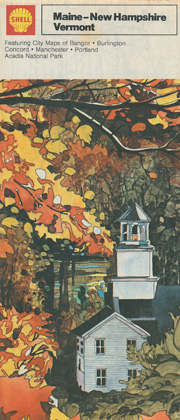 New England map cover with a church
