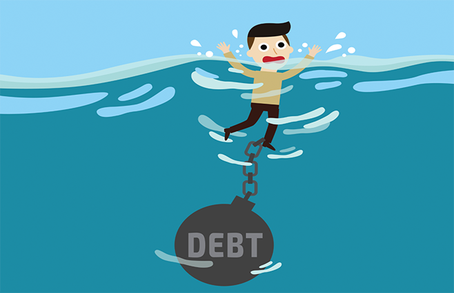someone drowning with debt