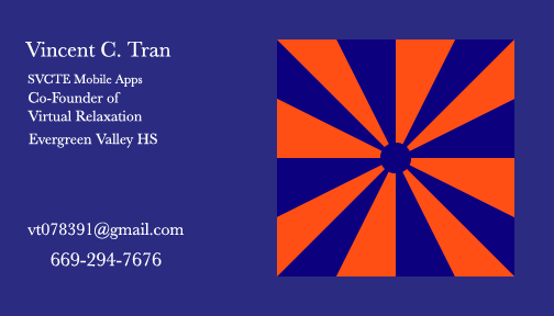 it be a business card for Vincent C. Tran, Co-Founder of Virtual Relaxation for SVTCE Mobile Apps and his phone number 669-294-7676 and his email vt078391@gmail.com